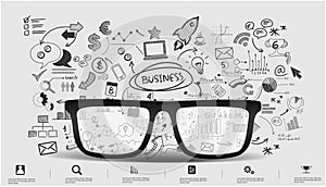Glasses Brainstorm for Success Creativity  Idea and  Plan  think analyze creative work,flat design illustration