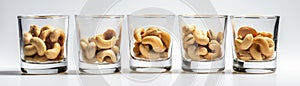 Glasses Of Cashewson White Background. Generative AI