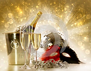 Glasses of champagne against festive background