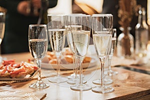 Glasses of champagne and bubbles at a wedding