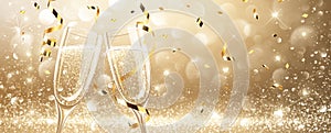 Glasses of champagne with confetti