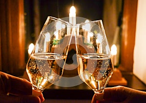 Glasses of Champagne with festive background