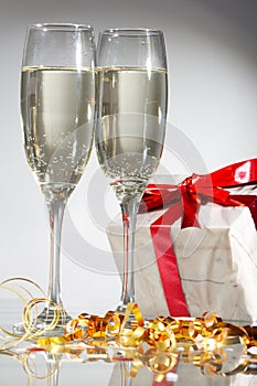 Glasses of champagne , gifts