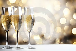 Glasses of champagne at New Year party. Celebration toast. New Year\'s cards. AI generative