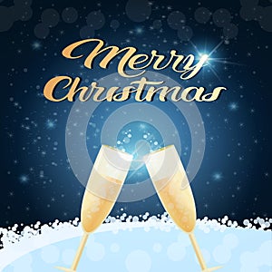 Glasses champagne with splash happy new year merry christmas celebration concept flat