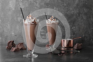 Glasses with chocolate milk shakes