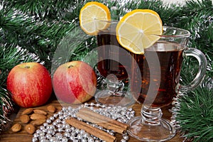 Glasses with Christmas mulled wine