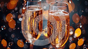 Glasses clink and bubbles dance as champagne flows, celebrating success in a sparkling symphony