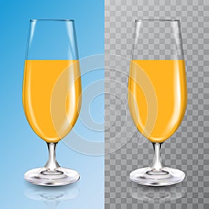 Glasses for cocktail with orange juice. Tall glass with beverage. Tropical fruit organic drink. Healthy diet and clean