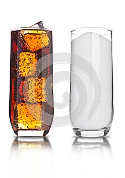 Glasses of cola and sugar unhealthy soda drink