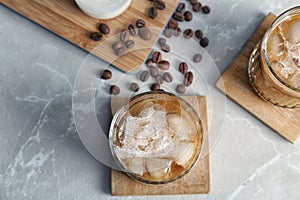 Glasses with cold brew coffee and milk