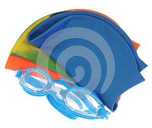 Glasses and color caps for swimming