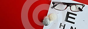 Glasses contact soft lenses and ophthalmological table photo