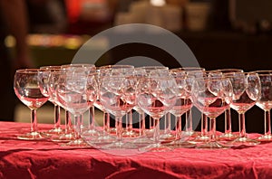 Glasses for customers displayed on the wine stand at Prague Merkado festival
