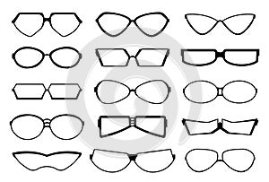 Glasses design art silhouette, eyewear and optical accessory. Medical classic ocular set. Collection modern fashion