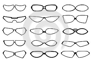 Glasses design art silhouette, eyewear and optical accessory. Medical classic ocular set. Collection modern fashion