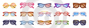 Glasses of Different Shape and Color for Sun Shine Protection Vector Set