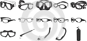 Glasses and diving equipment