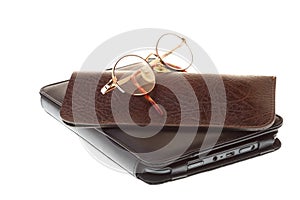 Glasses eBook reader isolated on white