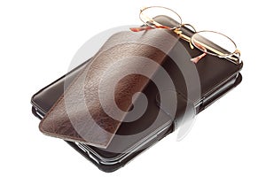 Glasses eBook reader isolated on white