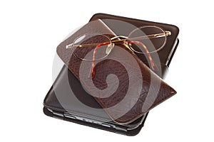 Glasses eBook reader isolated on white