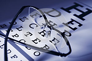 Glasses and eye test chart differential focus