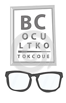 Glasses and eye test chart vector illustration.