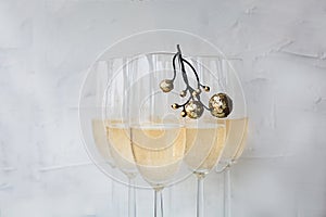 Glasses festive Christmas newyear champagne with decoration