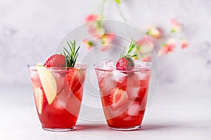 Glasses of Fresh and Cold Strawbery and Green Apple Lemonade Tasty and Healthy Summer Drink Cold Berry and Fruit Lemonade