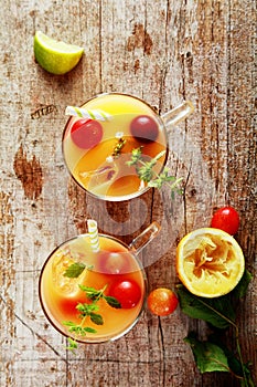 Glasses of fresh summer fruit cocktail