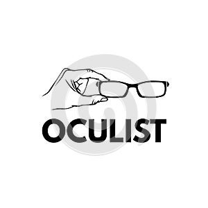Glasses. Hand. Oculist emblem logo. Eyeglasses icon. Vector.