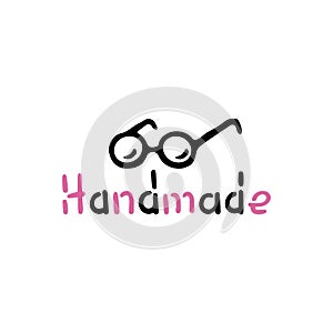 Glasses and Handmade Icon. Pink, black and white logo. Hand drawn icons collection. Vector illustration.