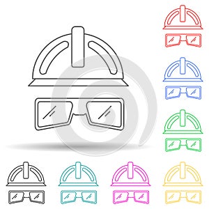 glasses and a helmet construction multi color style icon. Simple thin line, outline  of home repair tool icons for ui and ux