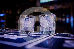 Glasses with ice cubes in an old-fashioned glass