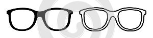 Glasses icon. Outline eyeglasses for nerd. Spectacles for geek. Line glasses for eye. Frame for optical glass. Logo of sunglasses