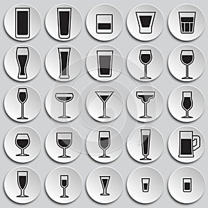 Glasses icons set on plates background for graphic and web design. Simple vector sign. Internet concept symbol for