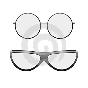 Glasses icons set. Silhouette sunglasses isolated white background. Modern cool graphic design. Black plastic eyeglasses