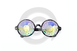 Glasses kaleidoscopes hologram white background isolated. Points are located frontally.