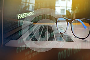 Glasses on laptop, hacker cyber criminal stealing password