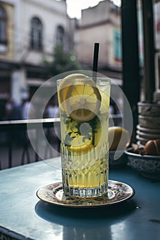 Glasses Limonata Turkish Lemonade with a Mint Garnish. Generative AI photo