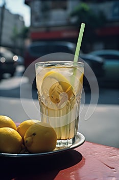Glasses Limonata Turkish Lemonade with a Mint Garnish. Generative AI photo