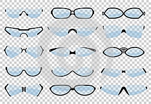 Glasses line art silhouette, eyewear and optical accessory. Medical classic ocular set. Vector glasses isolated
