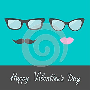 Glasses with lips and moustache. Flat design. Happ