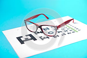 glasses lying on snellen test chart