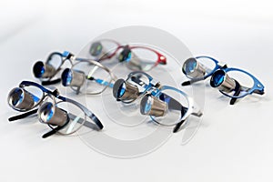 Glasses with magnifying glasses for small work