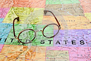 Glasses on a map of USA - Colorado