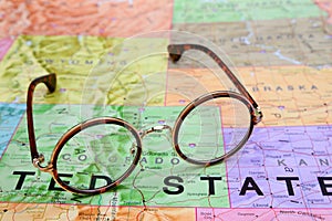 Glasses on a map of USA - Colorado