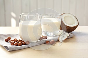 Glasses with milk substitute and nuts