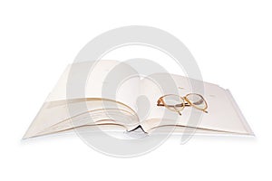 Glasses on an opened book.