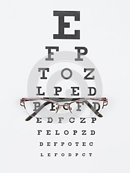 Glasses and optician chart on a white background.